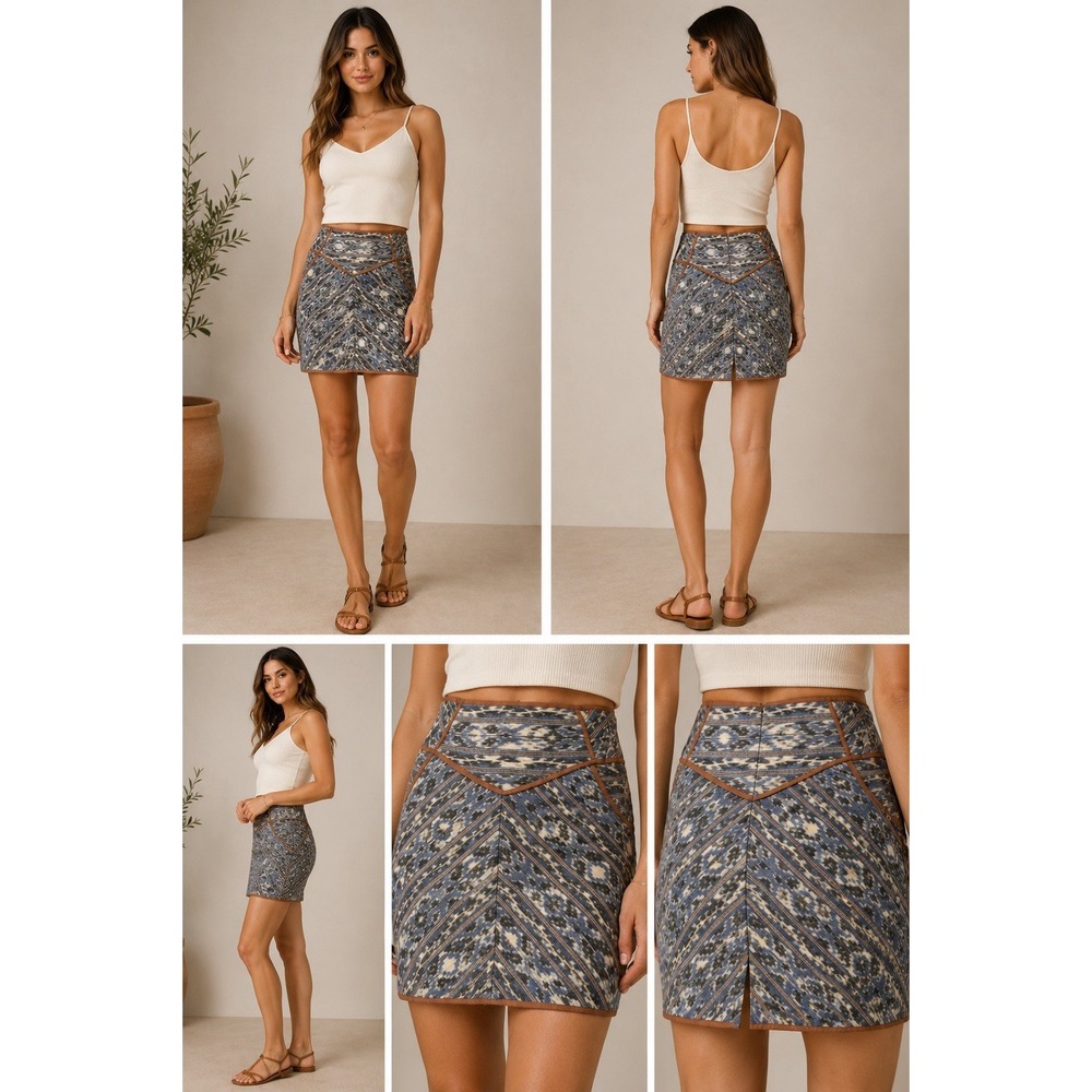 Staring at Stars Womens 4 NWT Ikat Pencil Mini Skirt Blue Boho Tribal UO